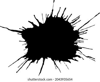 Black Ink drop on white background. Round, ragged inkblot slowly spreads out from the center. Blob vector illustration.
