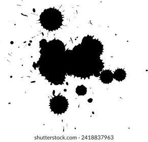 black ink dropped splash splatter on white background