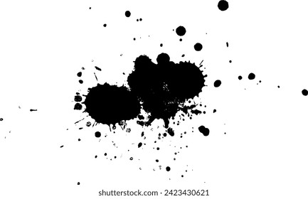 black ink dropped splash splatter on white background