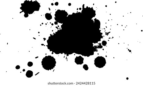 tinta negra salpicadura caída en grunge elemento gráfico sobre fondo blanco