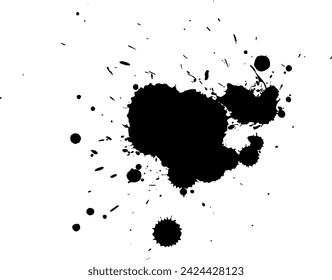 black ink dropped splash splatter in grunge graphic element style on white background