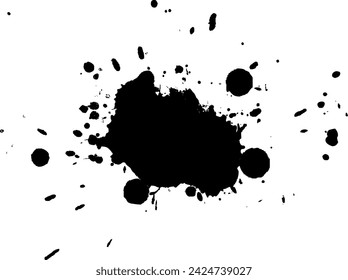 black ink dropped splash splatter grunge graphic element on white background