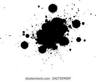 black ink dropped splash splatter on white background