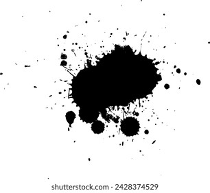 Schwarze Tinte Tropfenspritzer auf weißem Hintergrund in Grunge Grafikelement