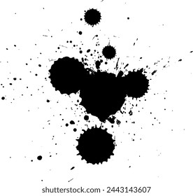 black ink dropped splash splatter on white background