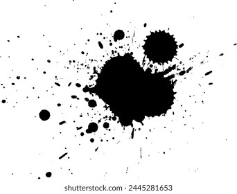 black ink dropped splash splatter graphic grunge element on white background