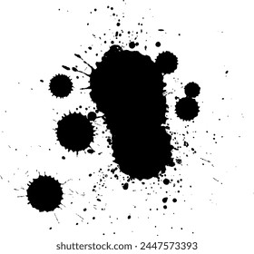 black ink dropped splash splatter on white background
