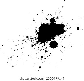 black ink dropped splash splatter on white background