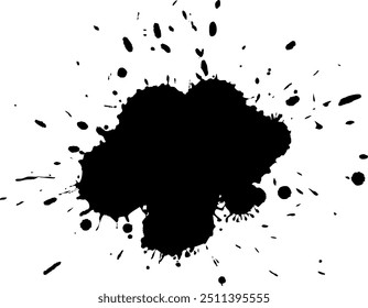 black ink dropped splash splatter on white background