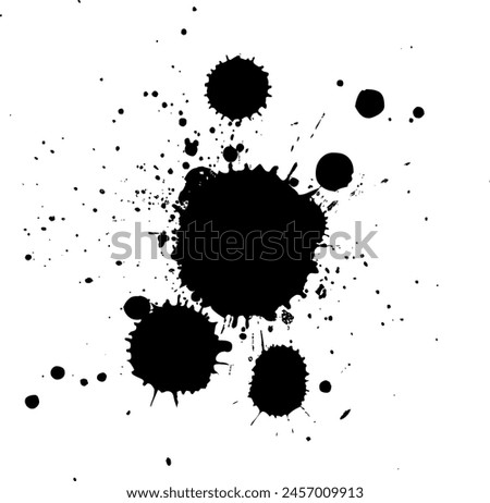 black ink dropped splash splatter on white background