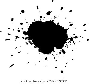 black ink dropped splatter splash grunge graphic element on white background
