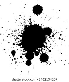 black ink dropped splatter splash on white background