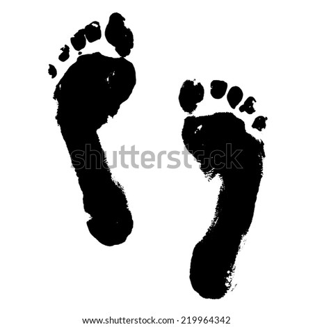 Black ink foot prints isolated on white background. Vector illustration