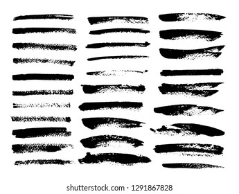 Black ink grunge brush set strokes on white background.