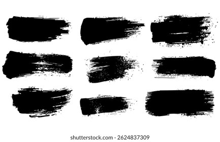 Black ink grunge brush strokes set 