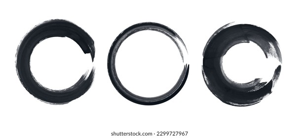 Black ink grunge circle. Hand painted round, ring. 