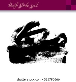 black ink hand drawing brush strokes spot element isolated on white background for your design, vector illustration