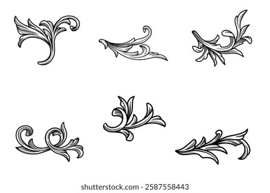Black ink hand drawing Japanese filigree calligraphic vector illustration. Victorian baroque engraving  decoration classic ornamental