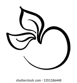 Black ink hand drawn calligraphy logo of apple with leaf ecology vector element garden. Illustration design for wedding and Valentines Day, birthday greeting card and web, eco icon