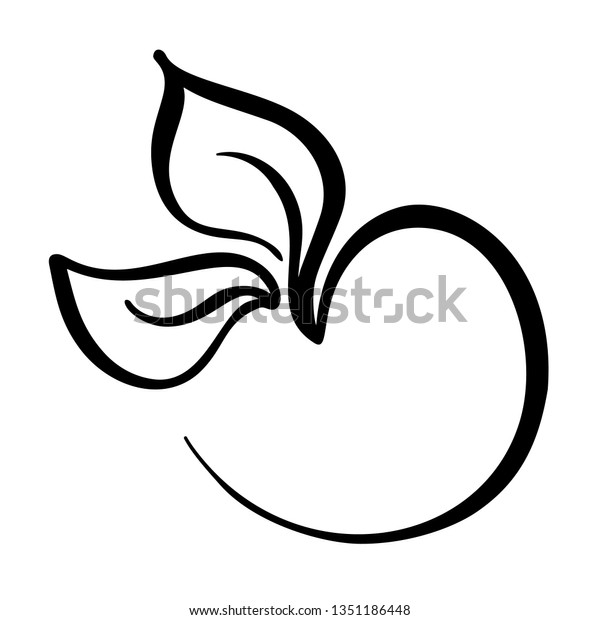 Black ink hand\
drawn calligraphy logo of apple with leaf ecology vector element\
garden. Illustration design for wedding and Valentines Day,\
birthday greeting card and web, eco\
icon