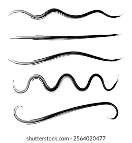 Black ink hand drawn paint brush stroke. Vector set isolated on white.