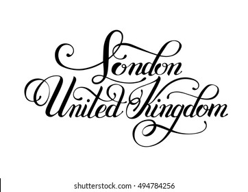 black ink hand lettering inscription London United Kingdom for postcard, poster, brand, logotype, identity, isolated on white background, modern calligraphy vector illustration