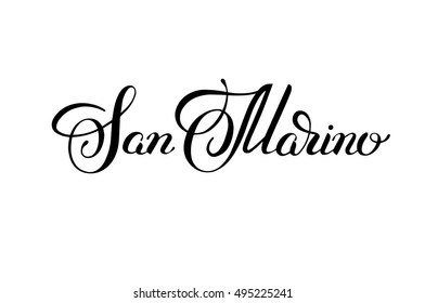 black ink hand lettering inscription San Marino isolated on white background, capital city typography design, modern calligraphy vector illustration