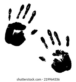 Black ink hand prints isolated on white background. Vector illustration