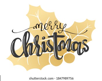 Black ink inscription Merry Christmas, hand written lettering for winter holidays design, calligraphy vector illustration