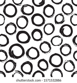 Black ink line circle seamless pattern. Hand draw round line seamless texture. Decorative illustration, good for printing. Great for label, print, packaging, fabric. 