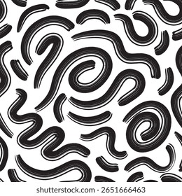 Black ink line scribble pattern with smooth brush strokes. Creative minimalist art background, trendy design with basic shapes.