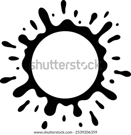 Black ink making a circular splatter with space for text or a design in the center, perfect for a background or design element