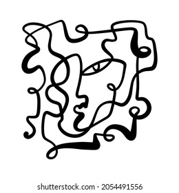 Black ink modern abstract face portrait. Linear art contemporary painting. Fashion style minimalist drawing. Good for poster design and more.