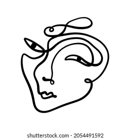Black ink modern abstract face portrait. Linear art contemporary painting. Fashion style minimalist drawing. Good for poster design and more.