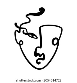 Black ink modern abstract face portrait. Linear art contemporary painting. Fashion style minimalist drawing. Good for poster design and more. Vector illustration