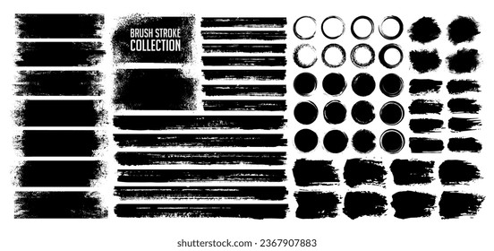 Black ink paint brush stroke, grunge line and frame collection for social media. Grungy watercolor texture, dirty splash, splatter or stain for ornament art. Torn or rip business paper silhouette.