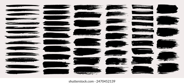 Black ink paint brush stroke, line, texture, grunge frame or background collection. Watercolor splash, dirty overlay or decoration ornament. Torn or rip paper set. Business banner silhouette clip art.