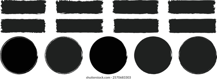 Black ink paint brush stroke lines texture isolated. Set of grunge circle. Ink paint, grunge circle collection. Brush round strokes. Brush stroke, ink paint brush, grunge lines vector