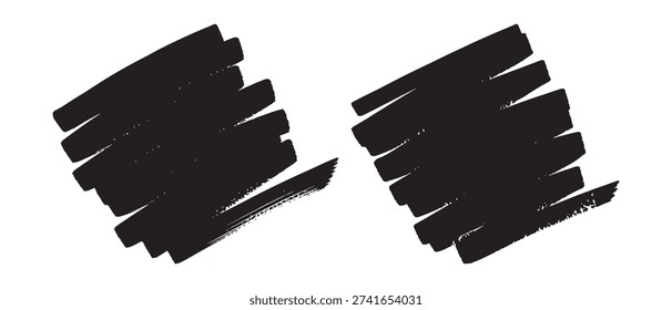 Black Ink Paint Brush Strokes Vector Diagonal Scribble Block Textures Isolated On White Background