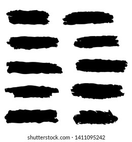 black ink paint brushes set isolated on white background; abstract strokes for graphic design. vector illustration