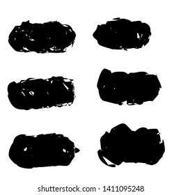 black ink paint brushes set isolated on white background; abstract strokes for graphic design. vector illustration
