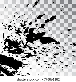 Black ink paint explosion splatter artistic cover design sketch. Drawing dot splash texture on transparent background grunge. Template vector Cover Catalog Brochure Flyer Poster Label