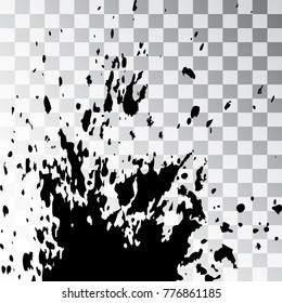 Black ink paint explosion splatter artistic cover design sketch. Drawing dot splash texture on transparent background grunge. Template vector Cover Catalog Brochure Flyer Poster Label