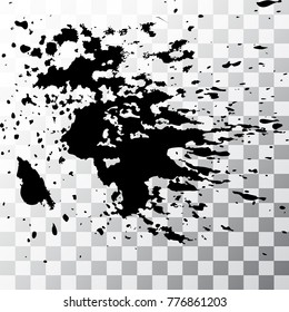 Black ink paint explosion splatter artistic cover design sketch. Drawing dot splash texture on transparent background grunge. Template vector Cover Catalog Brochure Flyer Poster Label
