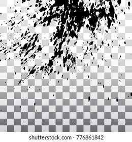 Black ink paint explosion splatter artistic cover design sketch. Drawing dot splash texture on transparent background grunge. Template vector Cover Catalog Brochure Flyer Poster Label