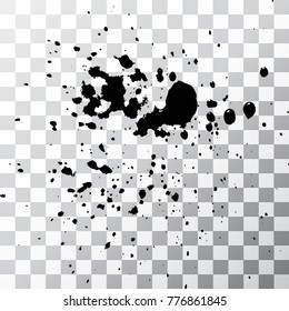Black ink paint explosion splatter artistic cover design sketch. Drawing dot splash texture on transparent background grunge. Template vector Cover Catalog Brochure Flyer Poster Label