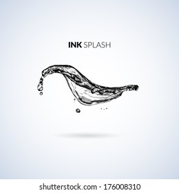 Black ink paint or oil splash isolated on white, vector background illustration