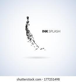 Black ink paint or oil splash isolated on white, vector background illustration