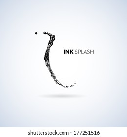 Black ink paint or oil splash isolated on white, vector background illustration