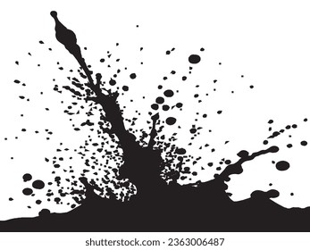 A black ink or paint splatter or splash set over a white background